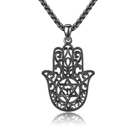 DAYLINLOVE Hamsa Necklace For Men 925 Sterling Silver Star Of David Necklace Chai Necklace Hamsa Hand Pendant Jewish Jewelry Religious Gifts For Men Women
