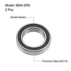 sourcing map 2 pieces deep groove ball bearings, double sealed, 6804-2RS, 20 mm x 32 mm x 7 mm, chrome steel, P6 (ABEC3)