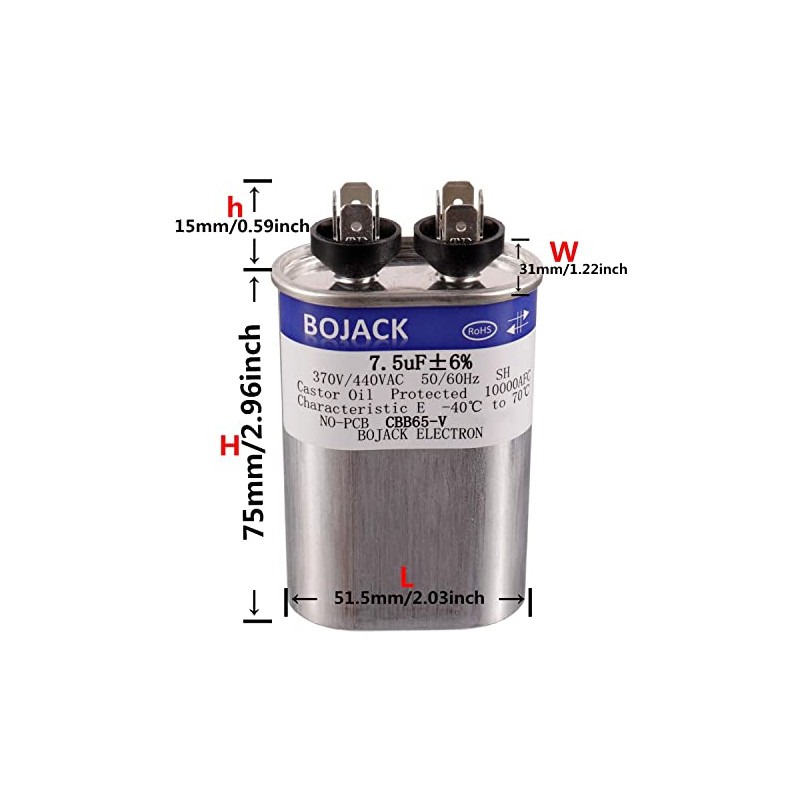 BOJACK 7.5 uF ±6% 7.5 MFD 370V/440V CBB65 Oval Run