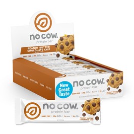No Cow Vegan Protein Bars, Upgraded Peanut Butter Chocolate Chip | 20g Plant Based Protein, Gluten Free, Dairy Free, Soy Free, Keto Friendly, Low Sugar, High Fiber Snack Bars | Pack of 12