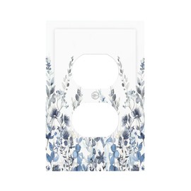 Nadoabtm Outlet Covers Light Blue Watercolor Leaves Plant With Floral 1 Gang Duplex Wall Plate Decorative Switch Plates Electrical Receptacle Faceplate Light Switch Cover for Bedroom Bathroom Decor