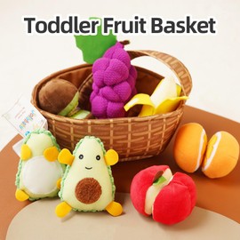 Jollybaby Toddler Fruit Basket, Soft Plush Pretend Play Food Toy, Montessori Kid Sensory Kitchen Grocery Food Playset - Early-Learning Skills & Fine Motor, 18m+(Fruit)