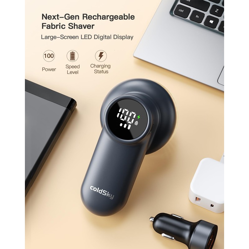 coldSky Rechargeable Fabric Shaver, Lint Shaver with Digital Display, Sweater