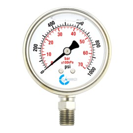 CARBO Instruments Stainless Steel Pressure Gauge Dual Display (0-1000 psi/kPa) - 2 1-2" Glycerine Liquid Filled Water Air Oil Gas Gauge with Polycarbonate Lens & Brass Connection -1/4" NPT Lower Mount