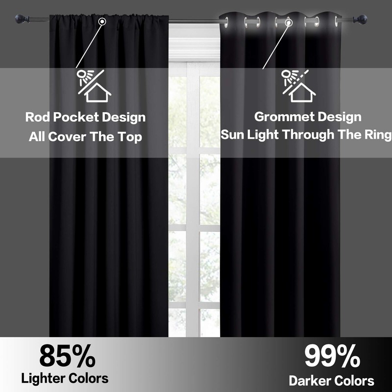 RYB HOME Black Curtains Blackout - Bathroom Small Window Curtains