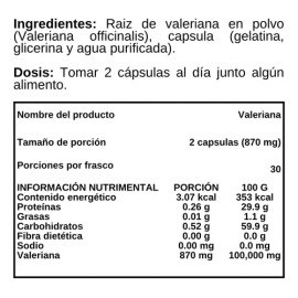 Valeriana En Polvo - 60 Cápsulas - Suplemento Alimenticio Sin Sabor                                                                                   
