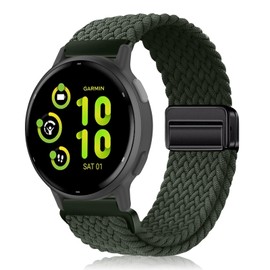 PaceBid 20mm Nylon Strap for Garmin Forerunner 165/Forerunner 165 Music/Vivoactive 5/vívomove Trend, Magnetic Braided Sport Replacement Watch band for Garmin Venu Sq 2/Venu 2 Plus - Dark Green