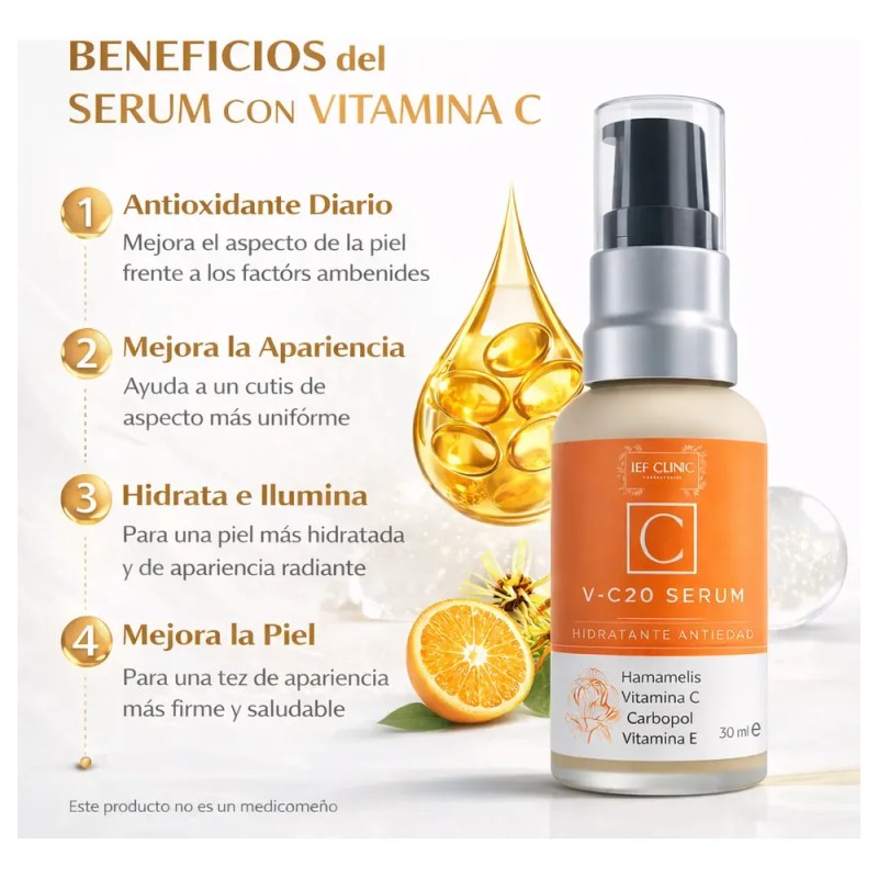 V-c20 Serum Vitamina C 20% Vitamina E Hamamelis Carbopol