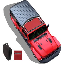 Shadeidea Sunshade for Jeep Wrangler, JL 2 Door JLU 4 Door (2018 - Current) Top Sun Shade, JLU 4d Front - Cherry Red Mesh Screen Cover, UV Blocker with GrabBag Pouch - 10 Years Lasting