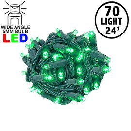 Novelty Lights 70 Light Green LED Christmas Mini String Light Set, UL Listed Indoor/Outdoor, Green Wire, 24 Feet