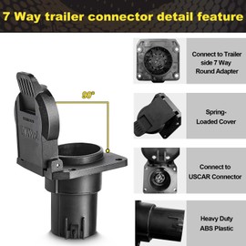WALSIO OEM Style Replacement 7 Way Trailer Plug Adapter, USCAR 7 Pin RV Blade Socket for Ford GMC Chevy Nissan Dodge, Factory 7 Pin/Tow Package Required