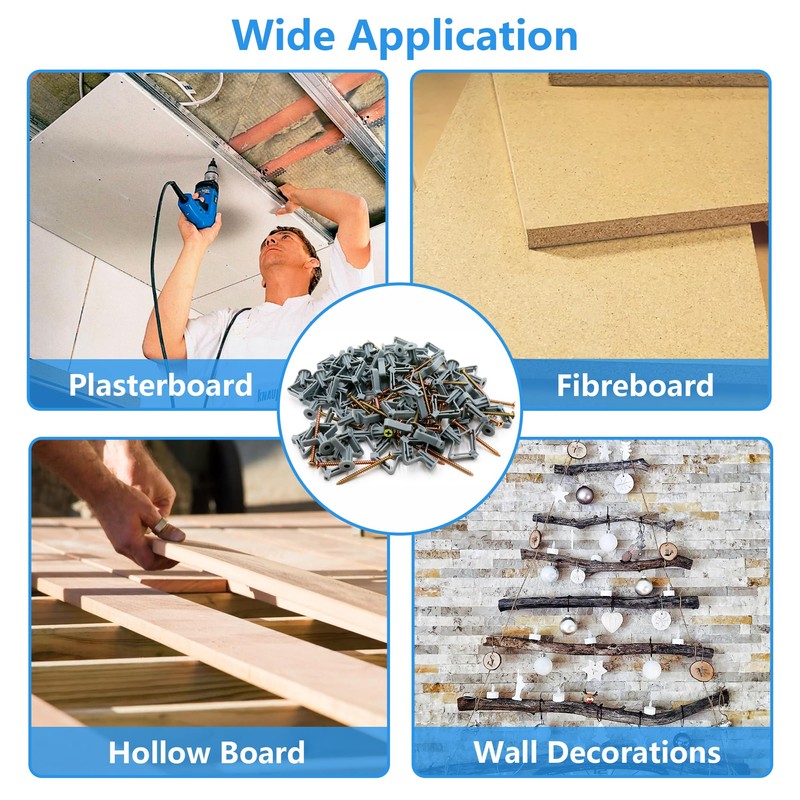 Pack of 50 Plasterboard Dowels with Screws, Cavity Dowels Butterfly,