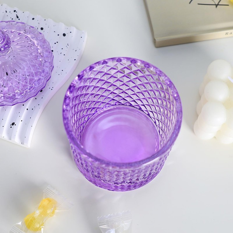 Sizikato Diamond Faceted Glass Candy Jar with Lid, 10oz Purple