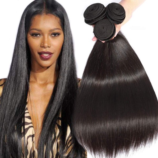 BLACKMOON HAIR 20 22 24 Inch Brazilian Unprocessed Virgin Human Hair Extension Weave 3 Bundles Straight Unprocessed Natural Color 95-100g/PC