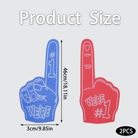 fKiZanthene Giant Foam Fingers Set - Blue and Red EVA Cheering Props for Sports Matches & Party Celebrations