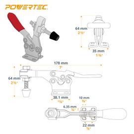 POWERTEC 12PK Toggle Clamp, 300 lbs Capacity, 201B Quick Release Horizontal Clamps w/Antislip Rubber Pressure Tip for Woodworking Jigs and Fixtures, Welding, Drill Press, Crosscut Sled (20327-P3)