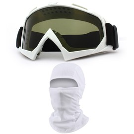 immoono ATV Dirt Bike Motorcycle Goggles with Balaclava Face Cover, Motocross Riding Offroad Glasses for Men Women with Face Mask, White Frame Smoke Lenses