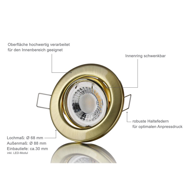 LED recessed spotlight flat 230 V dimmable set round brushed