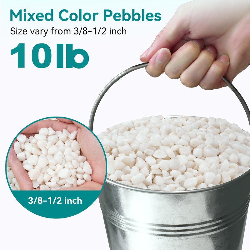 Rahato 10 lbs Small White Rocks for Planters, 3/8" White
