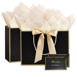 DEDIULE Medium Gift Bag, 2 Paper Birthday Gift Bags & 2 Greeting Cards, 4 Paper Towels, Portable with Handle & Bow Ribbon for Any Birthday, Wedding, Mother's Day & Special Occasion (D)