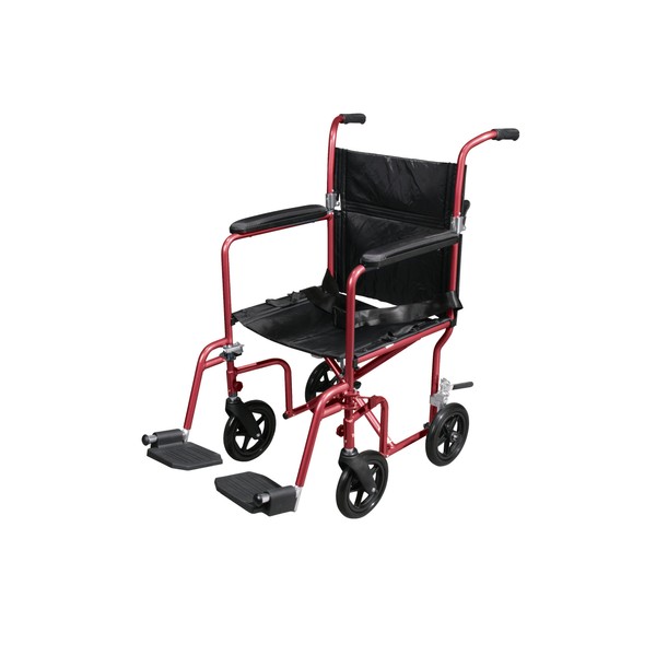 Drive Medical Flyweight Lightweight Transport Wheelchair with Removable Wheels, Red