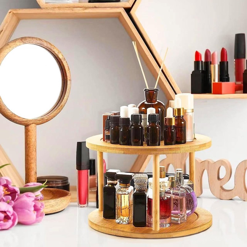 Bamboo Lazy Susan Organizer, 2-Tier Kitchen Rotating Spice Rack for
