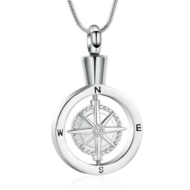Compass Urn Necklace for Ashes Stainless Steel Cremation Jewelry Memorial Necklace Urn for Human Ashe of Loved Ones