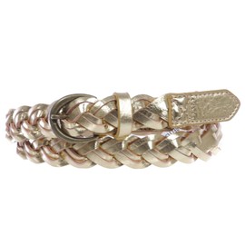 Women's 1" Skinny Narrow Braided Woven Non-Leather Vintage Belt, Gold | l/xl (36"-38" waist)