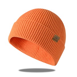 Fleece Beanie Winter Hats for Women Men Cuffed Skull Cap Warm Gifts Thermal and Soft, orange