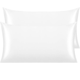 NTBAY Pack of 2 Silk Satin Pillowcases for Hair and Skin, Luxury and Silky King Pillowcases with Envelope Closure, 40 x 80 cm, White