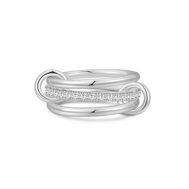 Sterling Silver Rings for Women Non Tarnish, 14k Gold Plated Cubic Zirconia Multi Connected Bands, Stackable Rings for Women