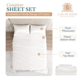 Casa Platino Satin Sheets Twin Size Set - 3 Pieces - Soft like Silk - 1 Deep Pocket Fitted Sheet, 1 Flat Sheet & 1 Standard Pillowcase - Beneficial for Hair & Skin - Wrinke Free - White Bed Sheets Set