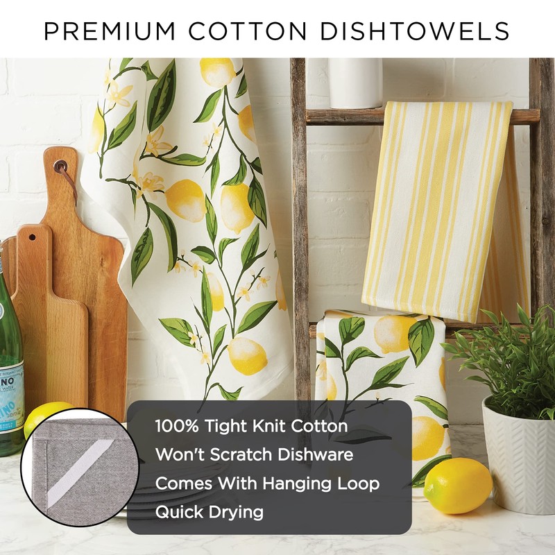 DII Kitchen Towel Collection Decorative Cotton Dishtowel Set, 18x28, Yellow