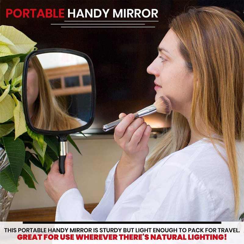 MIRRORVANA Large Hand Mirror with Comfy Handle - Black Portable
