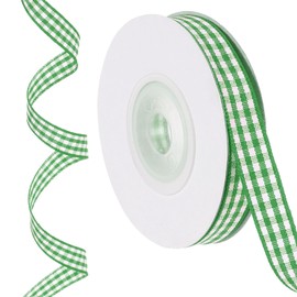 PATIKIL 10 Yards x 0.4" Gingham Plaid Ribbon, Green and White Gift Wrapping Ribbons for Thanksgiving Bow Wreath Craft Birthday Wedding