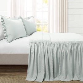 Lush Decor Ruffle Skirt Bedspread Set - 3-Piece Luxurious Farmhouse Bedding - Elegant Ruffle Detail - Timeless Style - Soft Lightweight Sheets - King, Sea Salt