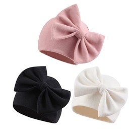 Bamery Newborn Baby Girl Hospital Hat Preemie Cotton Baby Beanie Winter Infant Hats Towel for 0-12 Months (CA/US, Age, Preemie, Skin Pink+White+Black)