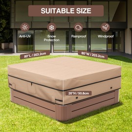 MIXC Outdoor Waterproof 600D Square Hot Tub Cover 80 x 80 Inch Fit 79 x 79 or 78 x 78 or 77 x 77 Inch Heavy Duty Spa Cover Protectors