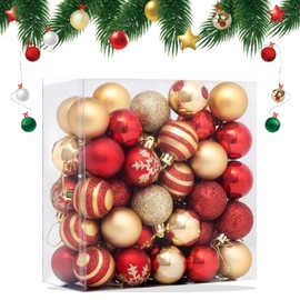 Pack of 50 Plastic Christmas Baubles, Christmas Bauble Ornaments, 4 cm Christmas Baubles, Tree Decorations, Christmas Tree Baubles Set for Christmas Decoration, Wedding, Birthday Party (Red & Gold)