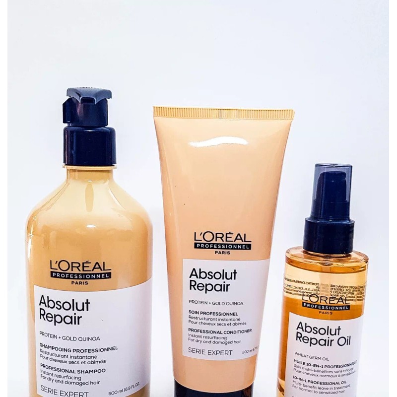 Loreal Absolut Gold Repair Shampo + Acondicionador + Aceite