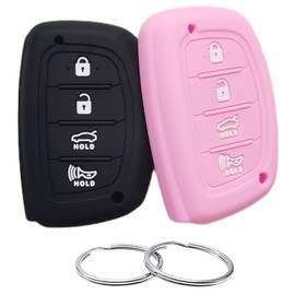 REPROTECTING Silicone Rubber Key Fob Cover Compatible with 2016-2021 Hyundai Elantra Elantra GT Ioniq Sonata Tucson SY5MDFNA433(not for Keys with Eject/flip/fold Buttons) (Black Pink)