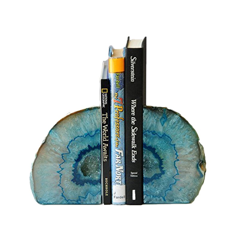 AMOYSTONE Teal / Green Agate Bookends Heavy Book Ends 1