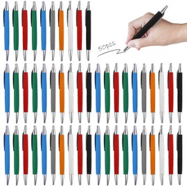 GBKDQQ Pack of 50 Ergonomic Ballpoint Pens, Non-Slip Ballpoint Pen, 8 Colours, Retractable Ballpoint Pen, Large Capacity Ballpoint Pen for Office and Household, Blue Writing Case, Colourful