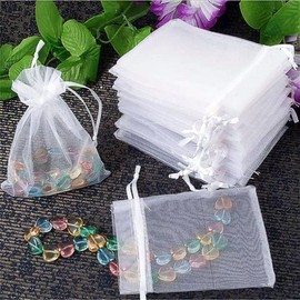 SAOYOAS 100Pcs 4x4.72 inch Organza Bags, Drawstring Organza Jewelry Pouches Wedding Party Christmas Favor Gift Bags, for Festival, Party, Jewelry, Bathroom Soaps, Pouches Gift Bags. (white)