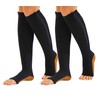 Zipper Compression Socks Open Toe Leg Support Edema Varicose Veins Swollen Sore Knee Stockings (Black, S/M)