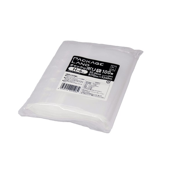 Package Land H-4TH Zipper Plastic Bags PE0.04 x 170 x 240 100 Sheets
