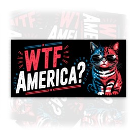 WTF America | Bumper Sticker or Car Magnet | Cat Lady Auto Protest Magnetic Bumper Sticker for Trucks Vans Cars [7.5x3.75]