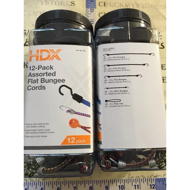 HDX Lot of 2 HDX 12 Packs Flat Bungee Cords