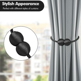Lunhoo 2 Pack Magnetic Curtain Tiebacks, Curtain Holdbacks, Curtain Ties for Home Bedroom Office Decorative (Black)
