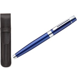 Sheaffer 300 Glossy Blue Pen with Chrome-Plated Trim and Matching Pouch gift Set (Fountain, Fine nib)